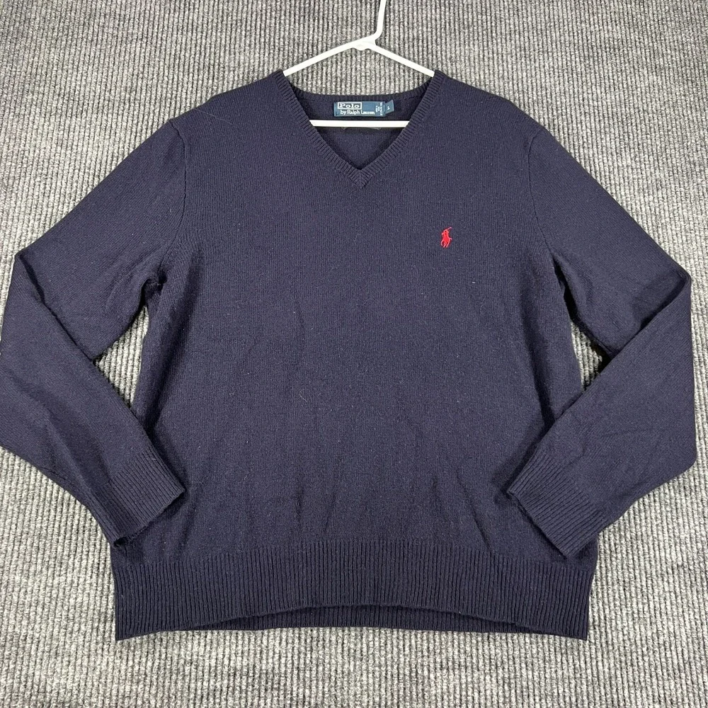 Polo Ralph Lauren Sweater Mens Large Blue Lambs Wool Long Sleeve Knit Casual